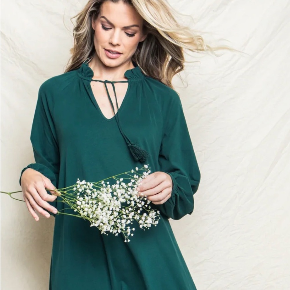 Petite Plume Women's Luxe Pima Cotton Garbo Nightgown in Evergreen - XS